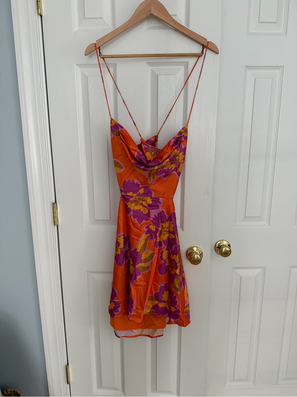 Runaway the Label Orange Floral Spaghetti-Strap Slip Dress